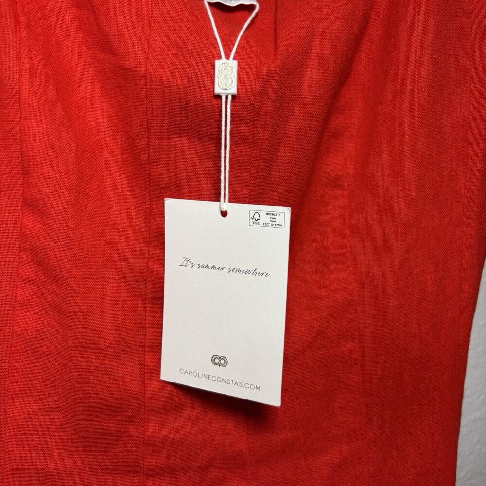 Caroline Constas Whipstitch Trim A-Line Linen Blend Midi Dress Cherry Red SZ 10 - Picture 10 of 12
